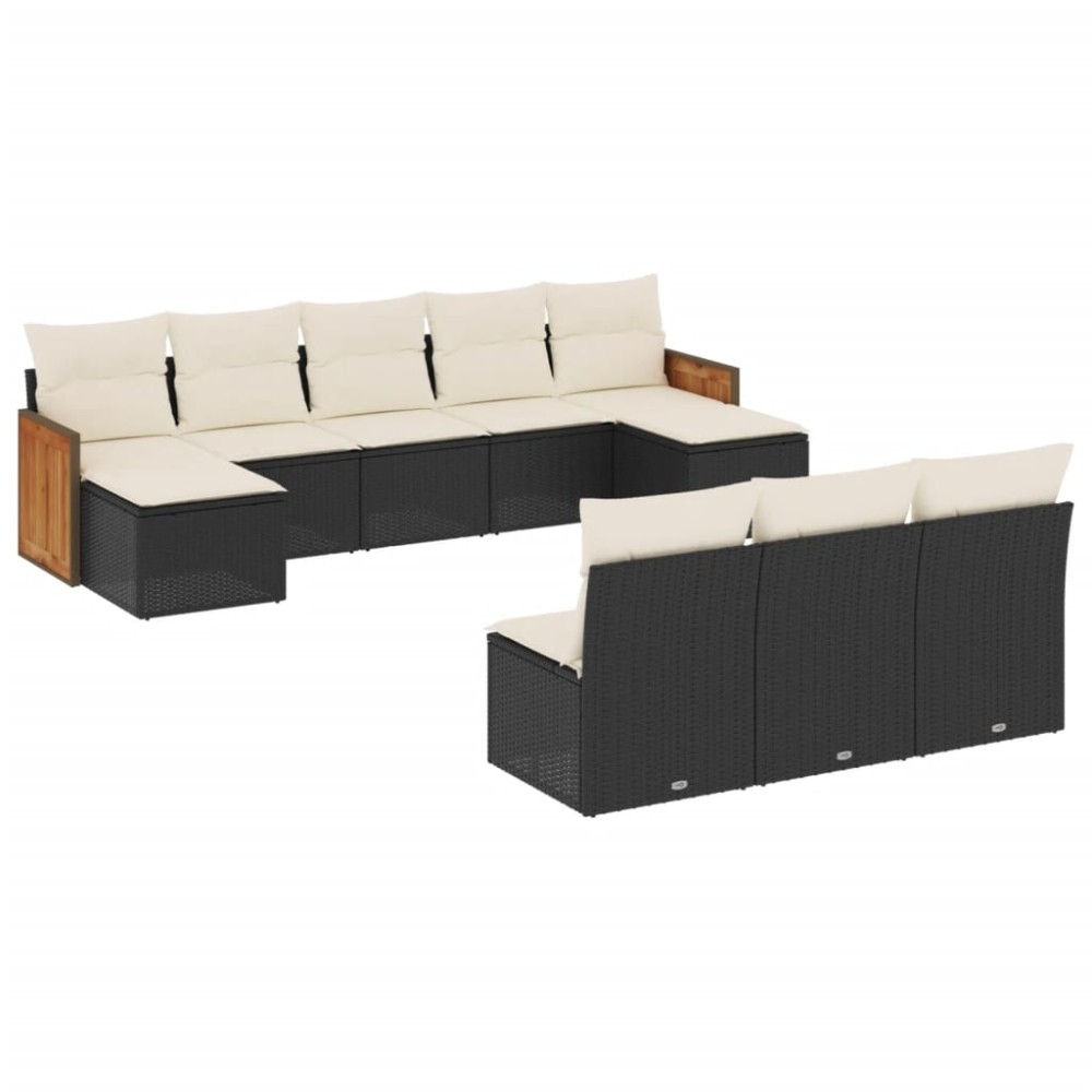 vidaXL Set canapele de grădină cu perne, 10 piese, negru, poliratan