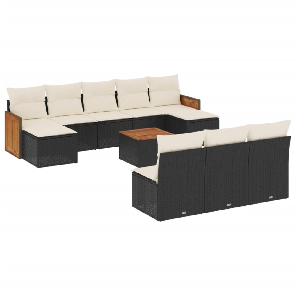 vidaXL Set canapele de grădină cu perne, 11 piese, negru, poliratan