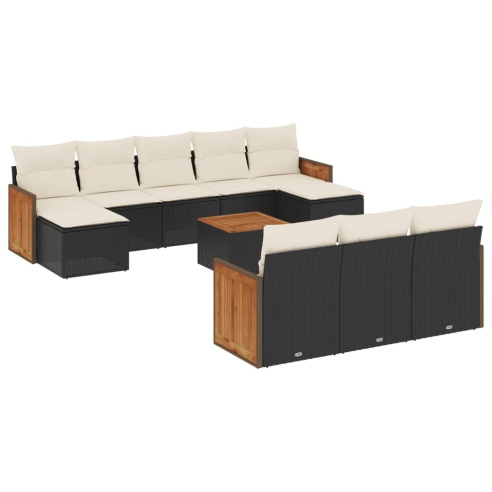 vidaXL Set canapele de grădină cu perne, 11 piese, negru, poliratan