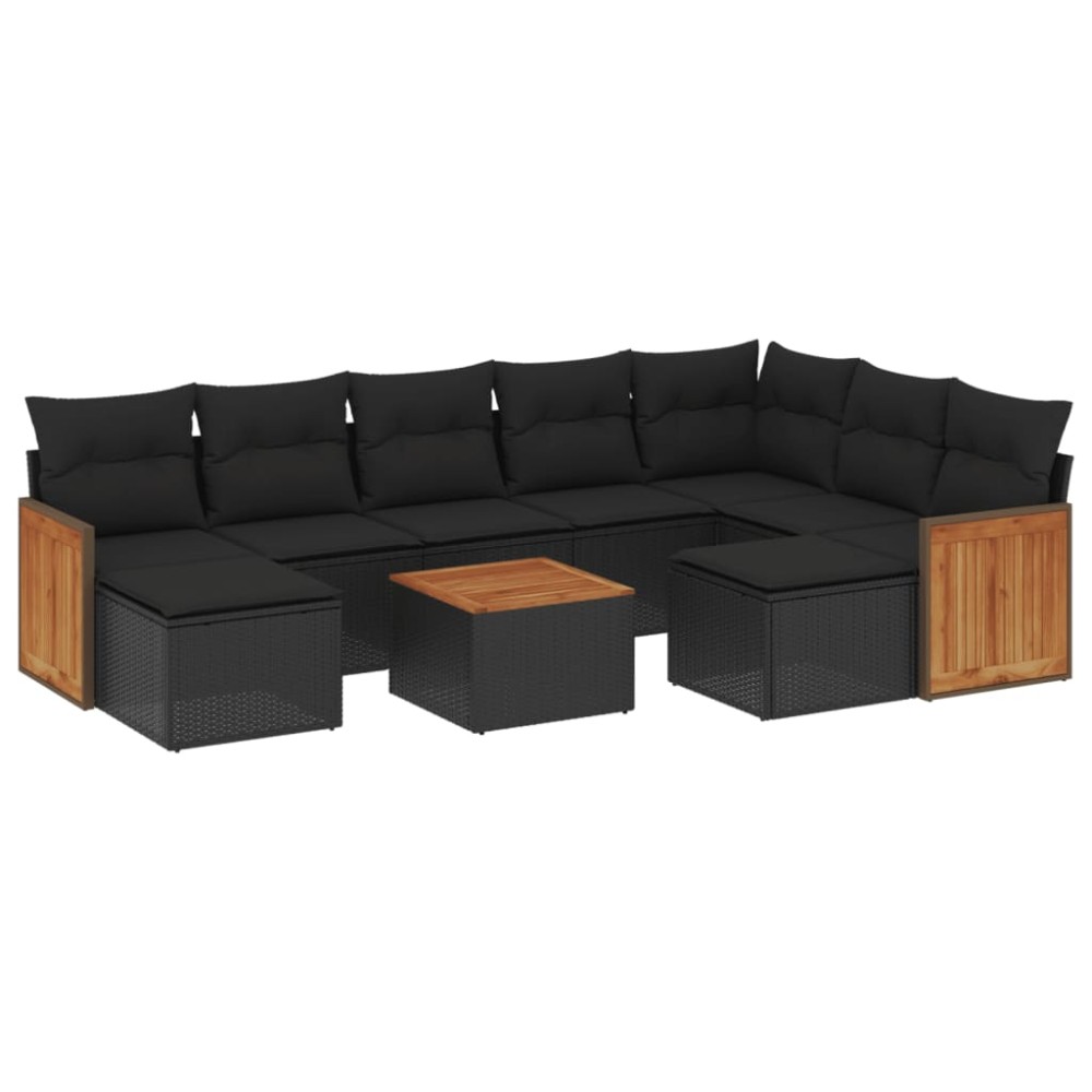vidaXL Set canapele de grădină cu perne, 10 piese, negru, poliratan