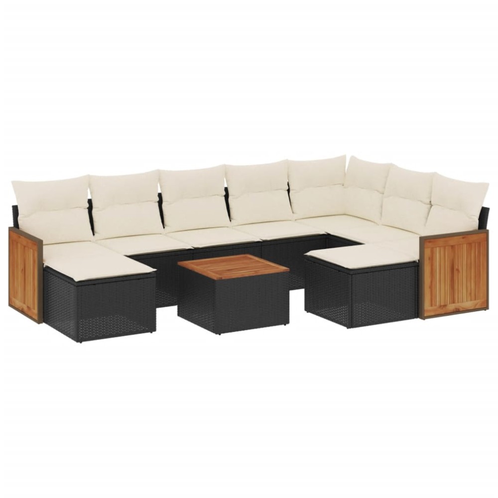 vidaXL Set canapele de grădină cu perne, 10 piese, negru, poliratan