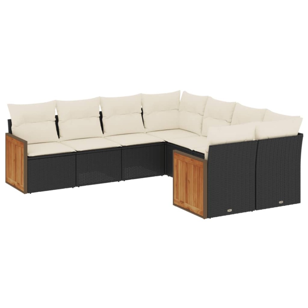 vidaXL Set mobilier de grădină cu perne, 8 piese, negru, poliratan