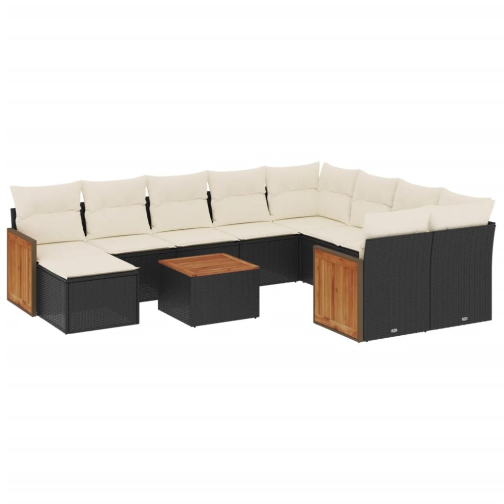 vidaXL Set canapele de grădină cu perne, 11 piese, negru, poliratan