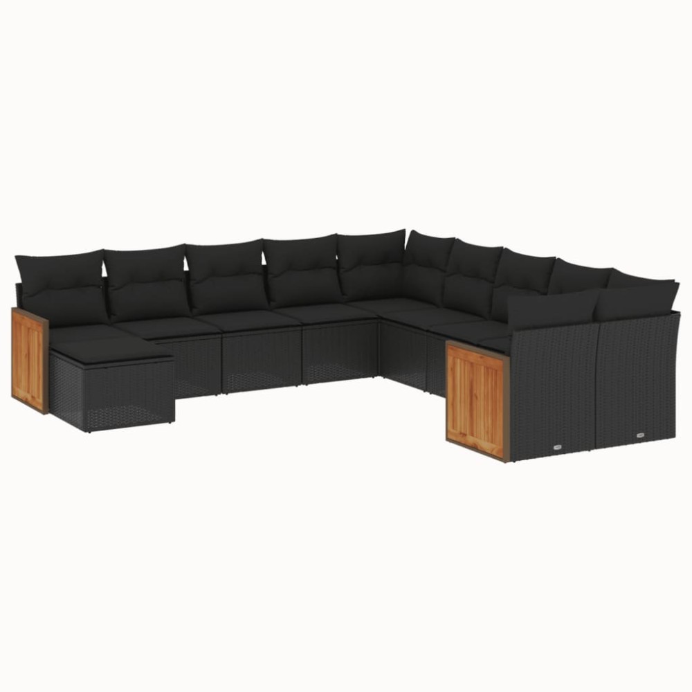 vidaXL Set canapele de grădină cu perne, 11 piese, negru, poliratan