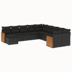 vidaXL Set canapele de grădină cu perne, 11 piese, negru, poliratan