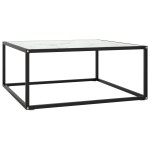 vidaXL Măsuță de cafea, neagră cu sticlă albă marmorată, 80x80x35 cm vidaXL Măsuță de cafea, neagră cu sticlă albă marmorată, 80x80x35 cm