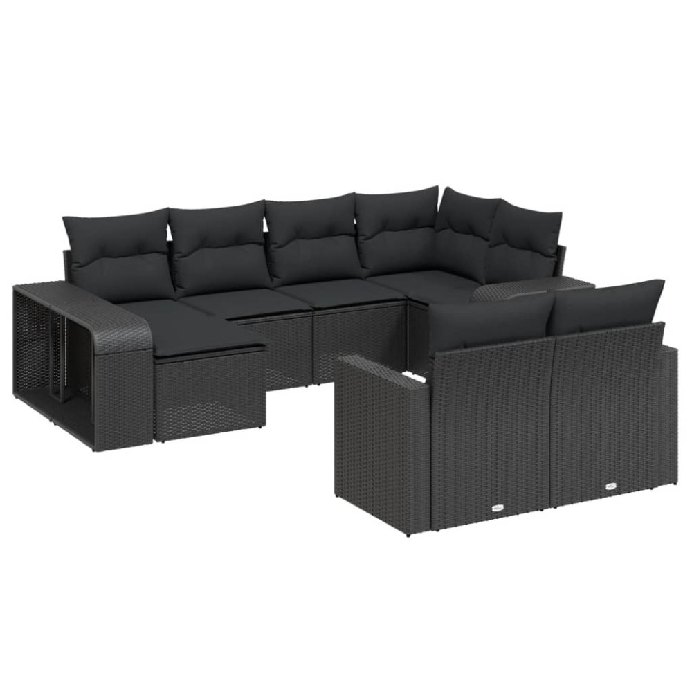 vidaXL Set canapele de grădină cu perne, 10 piese, negru, poliratan
