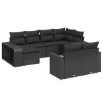 vidaXL Set canapele de grădină cu perne, 10 piese, negru, poliratan
