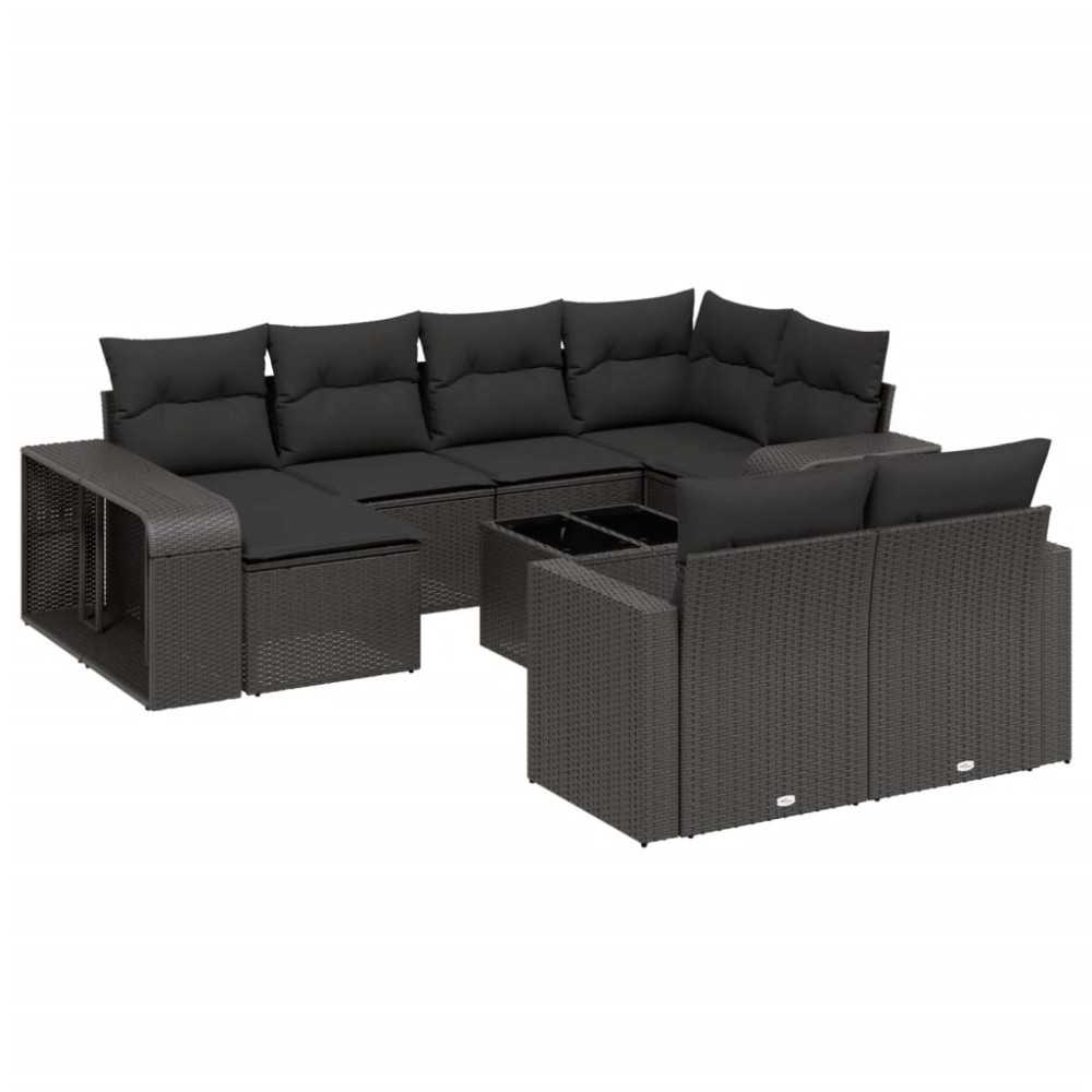 vidaXL Set canapele de grădină cu perne, 11 piese, negru, poliratan