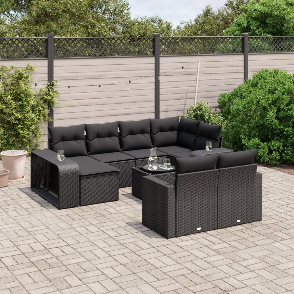vidaXL Set canapele de grădină cu perne, 11 piese, negru, poliratan
