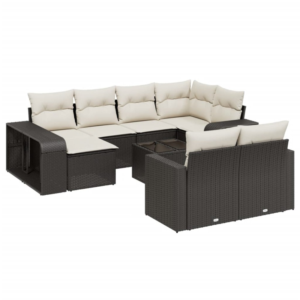 vidaXL Set canapele de grădină cu perne, 11 piese, negru, poliratan