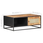 vidaXL Măsuță de cafea, 90x50x35 cm, lemn mango nefinisat & trestie vidaXL Măsuță de cafea, 90x50x35 cm, lemn mango nefinisat & trestie
