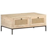 vidaXL Măsuță cafea, 90x50x37 cm, lemn masiv mango și trestie naturală vidaXL Măsuță cafea, 90x50x37 cm, lemn masiv mango și trestie naturală