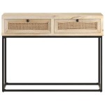 vidaXL Masă consolă, 100x35x76 cm, lemn masiv mango/trestie naturală vidaXL Masă consolă, 100x35x76 cm, lemn masiv mango/trestie naturală