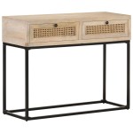 vidaXL Masă consolă, 100x35x76 cm, lemn masiv mango/trestie naturală vidaXL Masă consolă, 100x35x76 cm, lemn masiv mango/trestie naturală