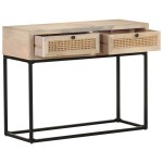 vidaXL Masă consolă, 100x35x76 cm, lemn masiv mango/trestie naturală vidaXL Masă consolă, 100x35x76 cm, lemn masiv mango/trestie naturală