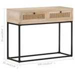 vidaXL Masă consolă, 100x35x76 cm, lemn masiv mango/trestie naturală vidaXL Masă consolă, 100x35x76 cm, lemn masiv mango/trestie naturală