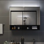 vidaXL Dulap de baie cu oglindă și LED-uri, negru, 80x15x60 cm, MDF vidaXL Dulap de baie cu oglindă și LED-uri, negru, 80x15x60 cm, MDF