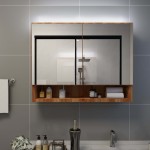 vidaXL Dulap de baie cu oglindă și LED-uri, stejar, 80x15x60 cm, MDF vidaXL Dulap de baie cu oglindă și LED-uri, stejar, 80x15x60 cm, MDF