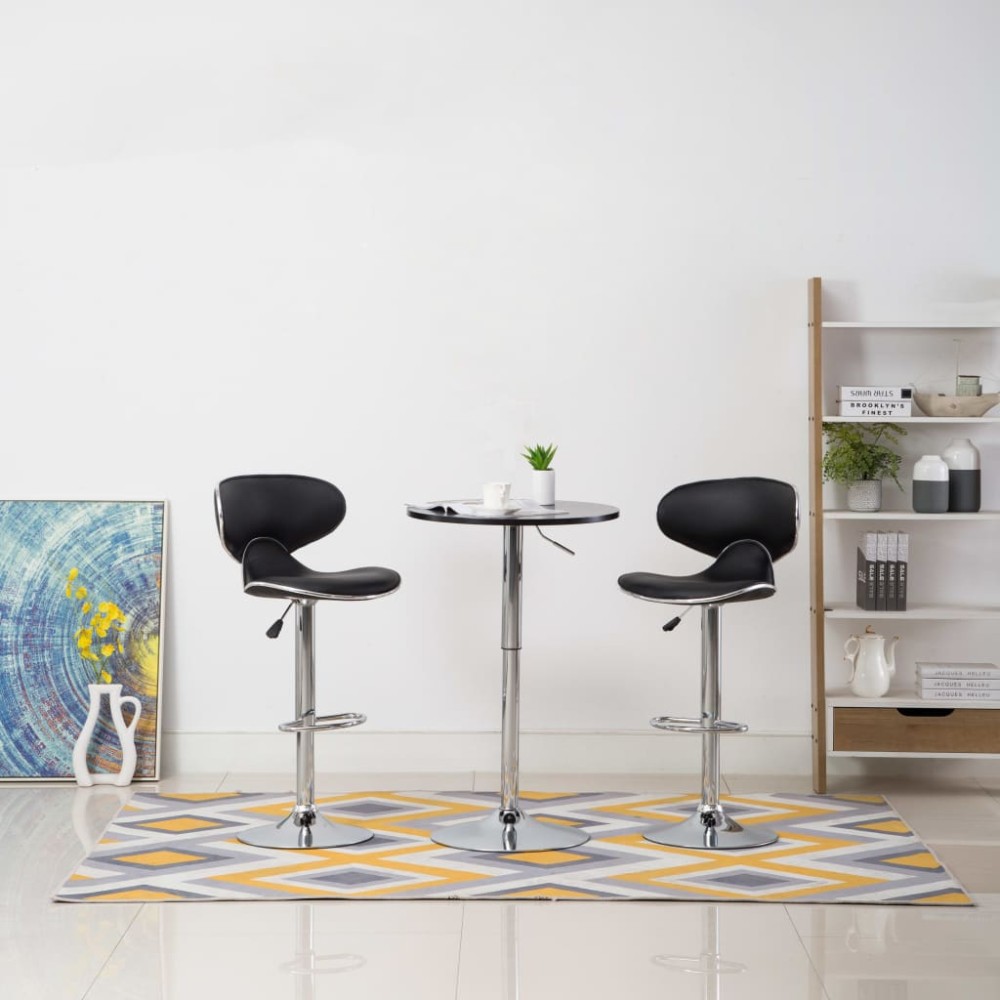 vidaXL Scaune de bar, 2 buc., negru, piele ecologică