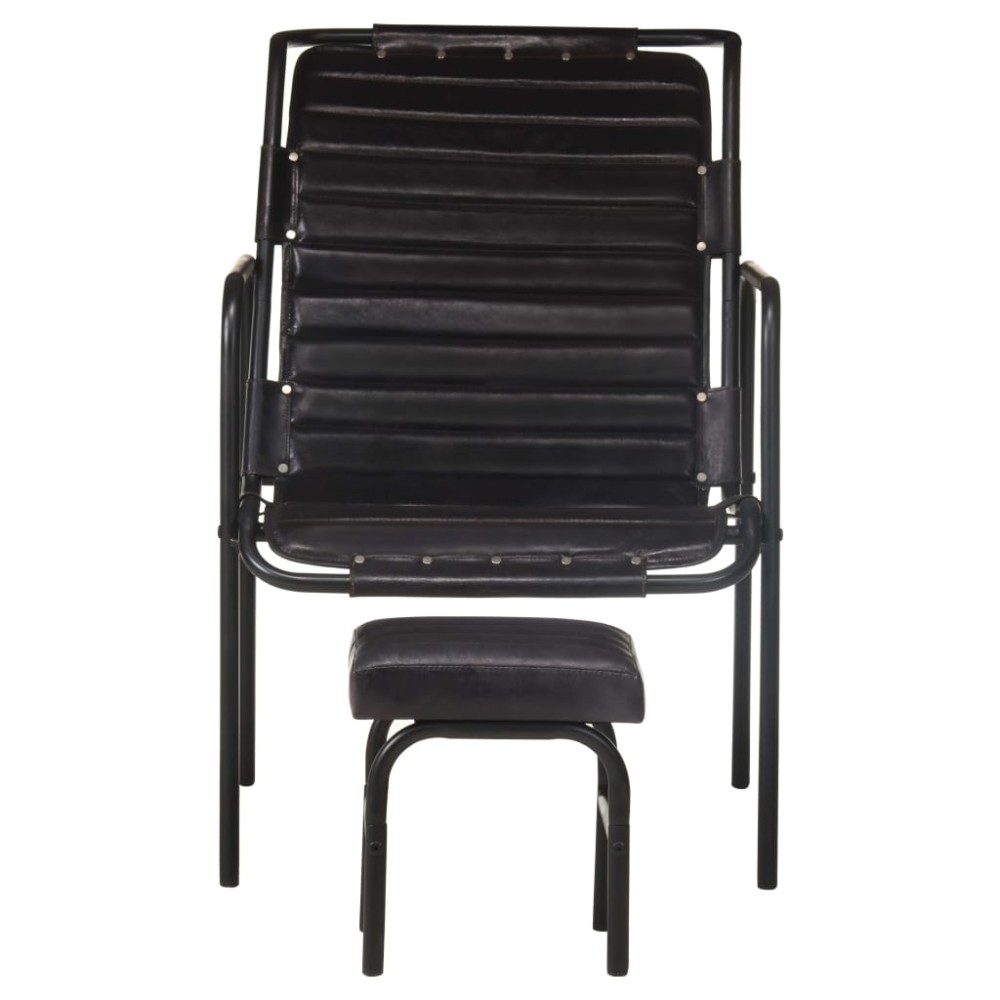 vidaXL Fotoliu de relaxare cu suport picioare, negru, piele naturală