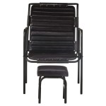 vidaXL Fotoliu de relaxare cu suport picioare, negru, piele naturală vidaXL Fotoliu de relaxare cu suport picioare, negru, piele naturală