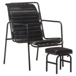 vidaXL Fotoliu de relaxare cu suport picioare, negru, piele naturală vidaXL Fotoliu de relaxare cu suport picioare, negru, piele naturală