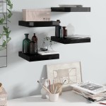 vidaXL Rafturi de perete 4 buc. negru extralucios 23x23,5x3,8 cm, MDF vidaXL Rafturi de perete 4 buc. negru extralucios 23x23,5x3,8 cm, MDF