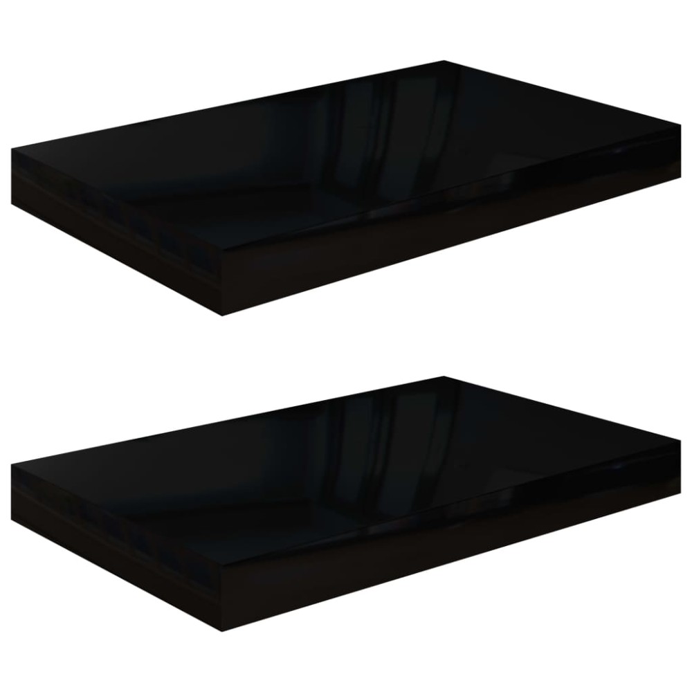 vidaXL Rafturi de perete, 2 buc., negru extralucios, 40x23x3,8 cm, MDF