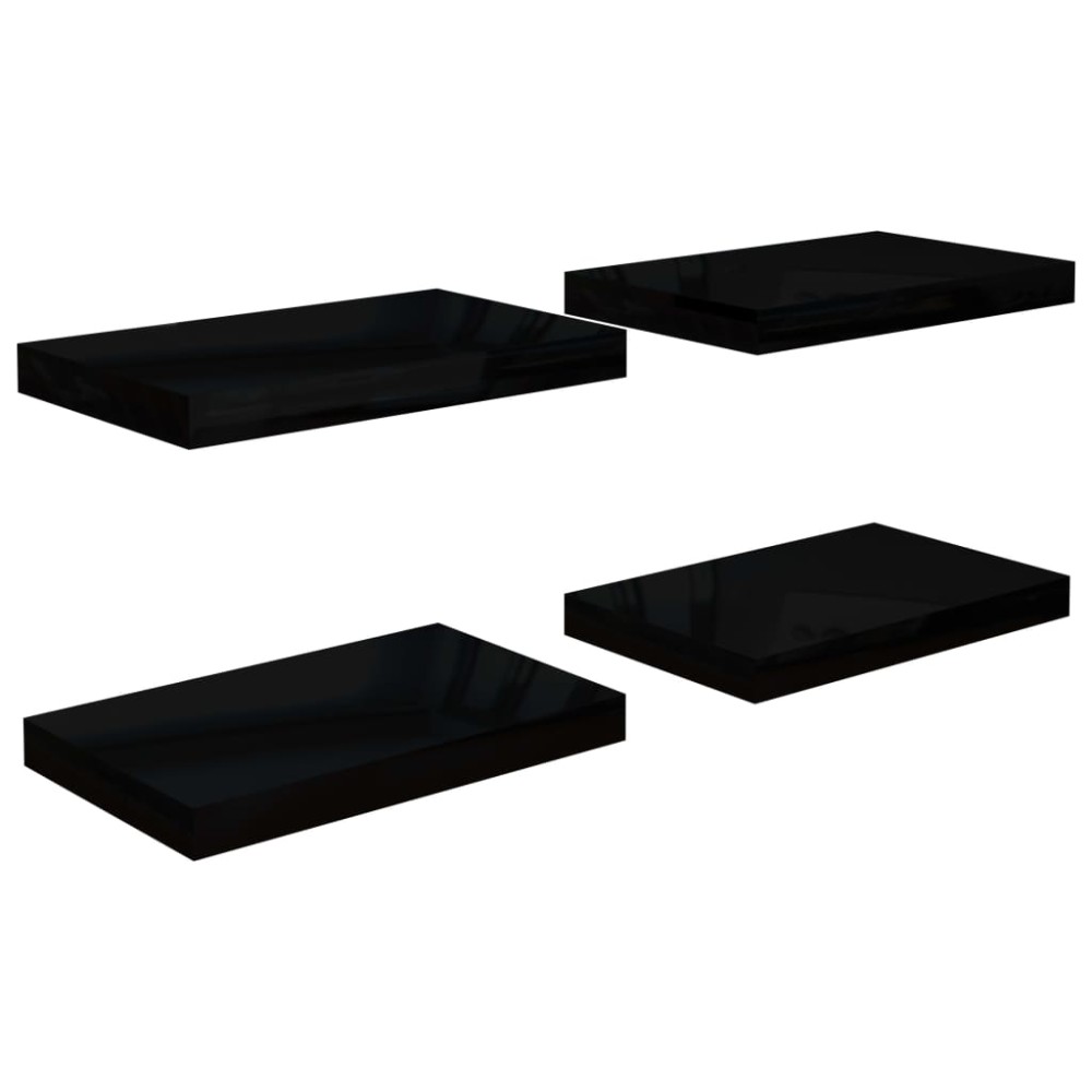 vidaXL Rafturi de perete, 4 buc., negru extralucios, 40x23x3,8 cm, MDF