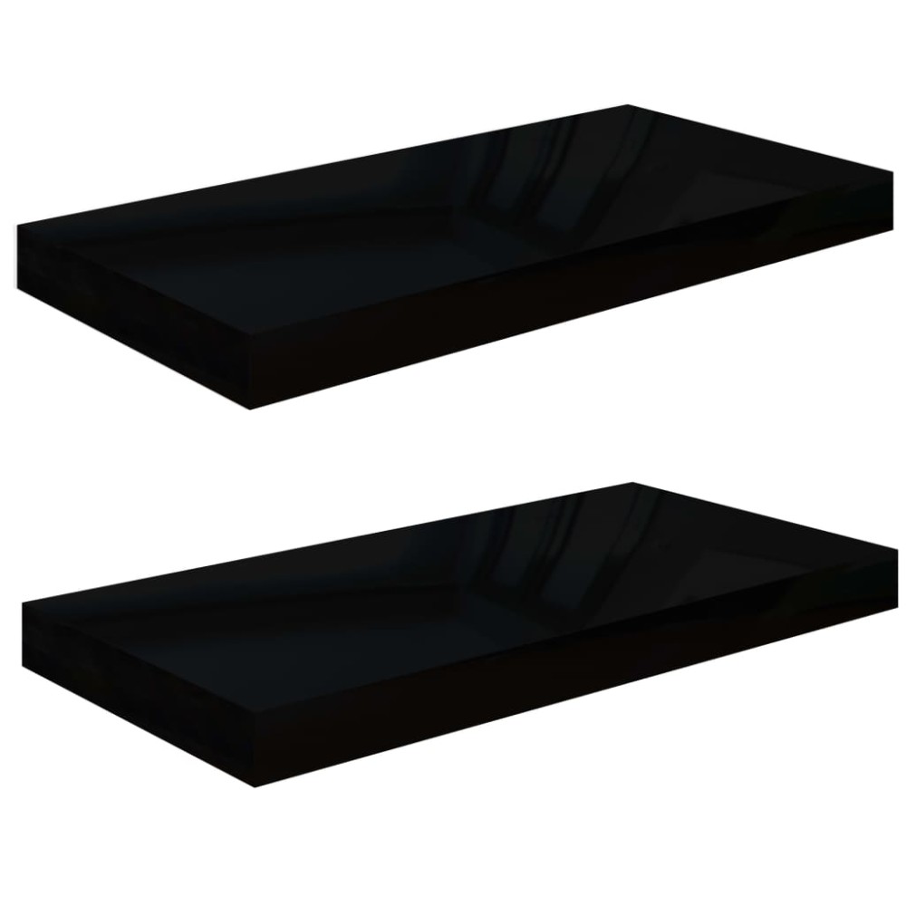 vidaXL Rafturi de perete, 2 buc., negru extralucios, 50x23x3,8 cm, MDF