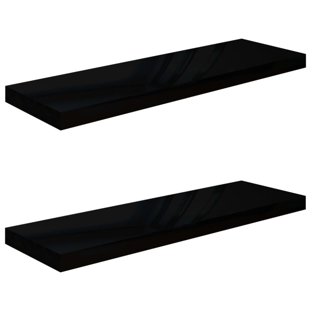 vidaXL Rafturi de perete 2 buc., negru extralucios, 80x23,5x3,8 cm MDF