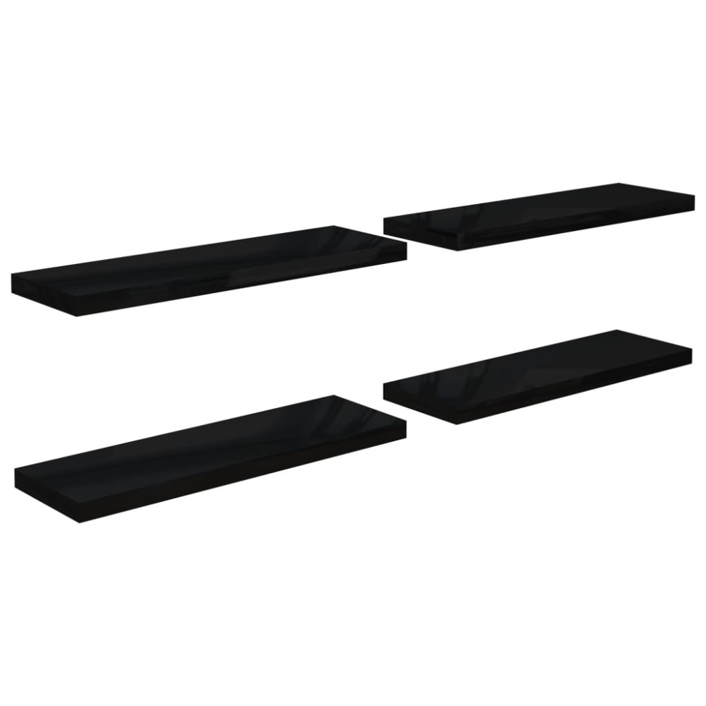 vidaXL Rafturi de perete, 4 buc., negru extralucios 80x23,5x3,8 cm MDF
