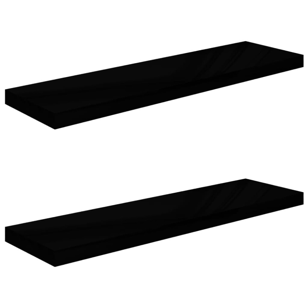 vidaXL Rafturi de perete, 2 buc., negru extralucios 90x23,5x3,8 cm MDF