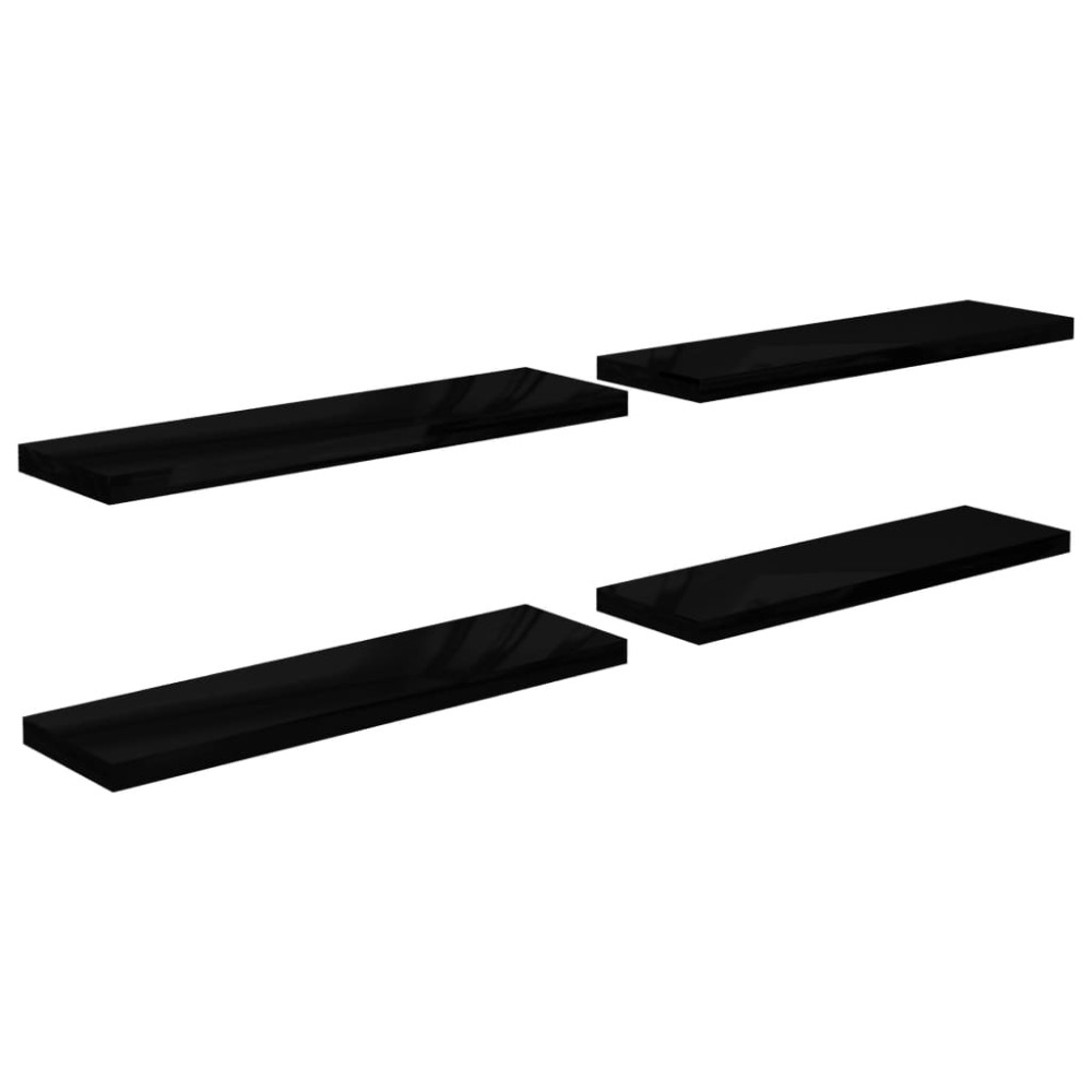 vidaXL Rafturi de perete 4 buc. negru extralucios, 90x23,5x3,8 cm, MDF