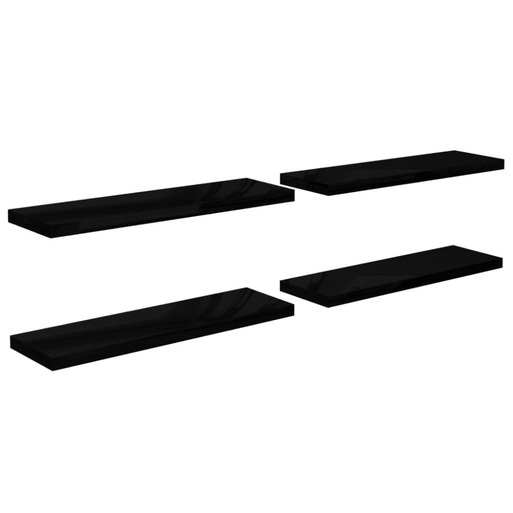 vidaXL Rafturi de perete 4 buc. negru extralucios 120x23,5x3,8 cm MDF