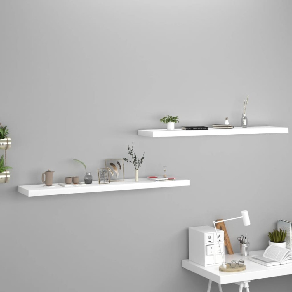 vidaXL Rafturi de perete suspendate, 2 buc., alb, 120x23,5x3,8 cm, MDF