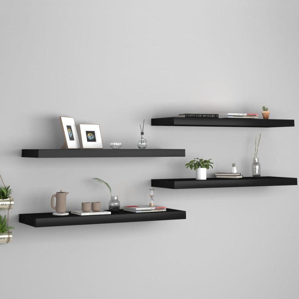 vidaXL Rafturi de perete, 4 buc., negru, 80 x 23,5 x 3,8 cm, MDF