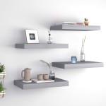 vidaXL Rafturi de perete suspendate, 4 buc., gri, 40x23x3,8 cm, MDF vidaXL Rafturi de perete suspendate, 4 buc., gri, 40x23x3,8 cm, MDF