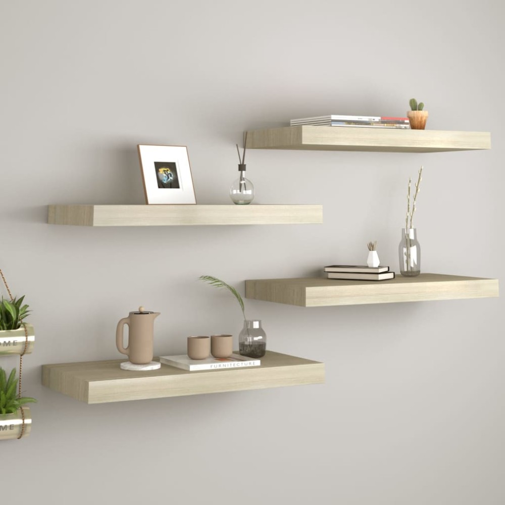 vidaXL Rafturi de perete suspendate, 4 buc., stejar 60x23,5x3,8 cm MDF