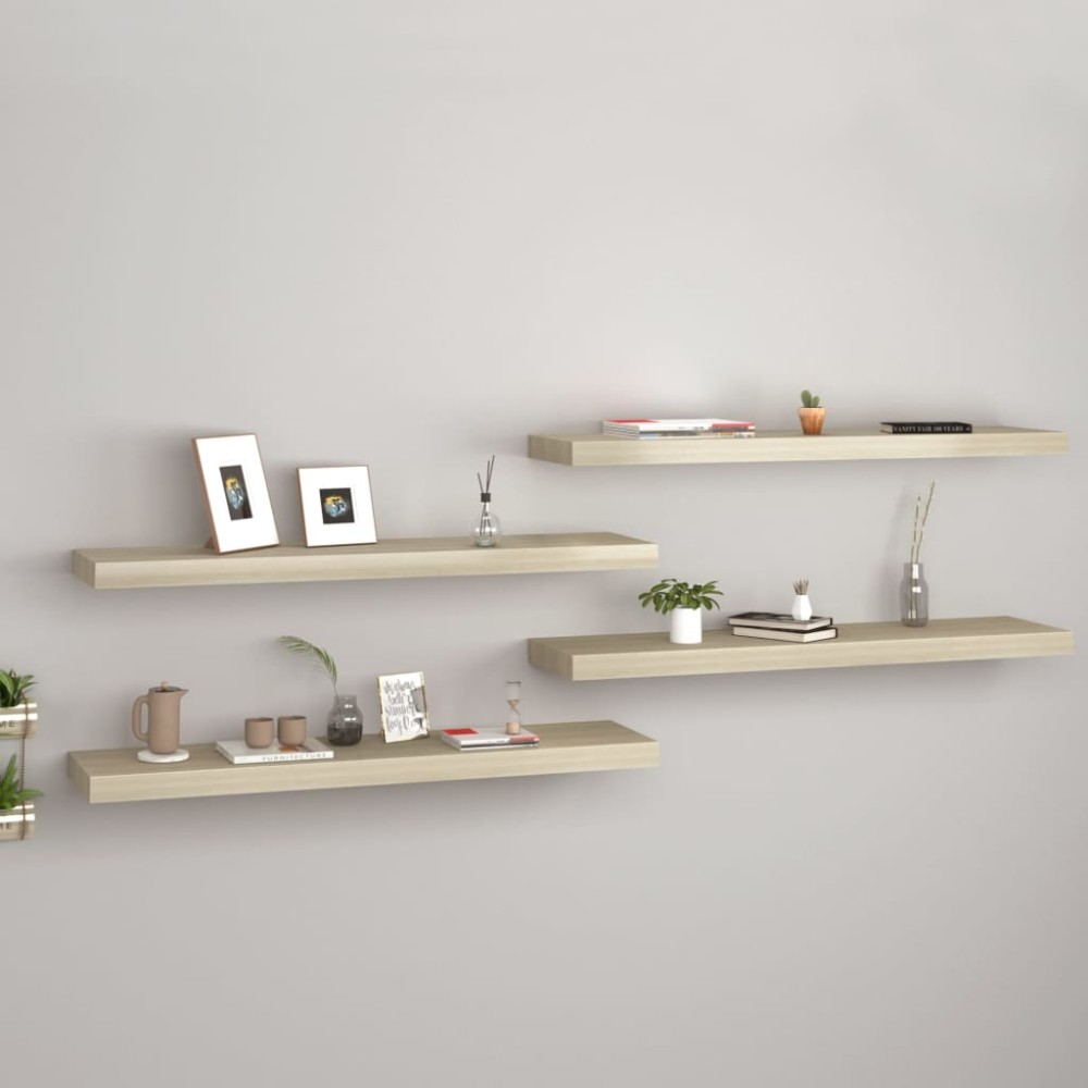 vidaXL Rafturi de perete suspendate 4 buc. stejar, 90x23,5x3,8 cm, MDF