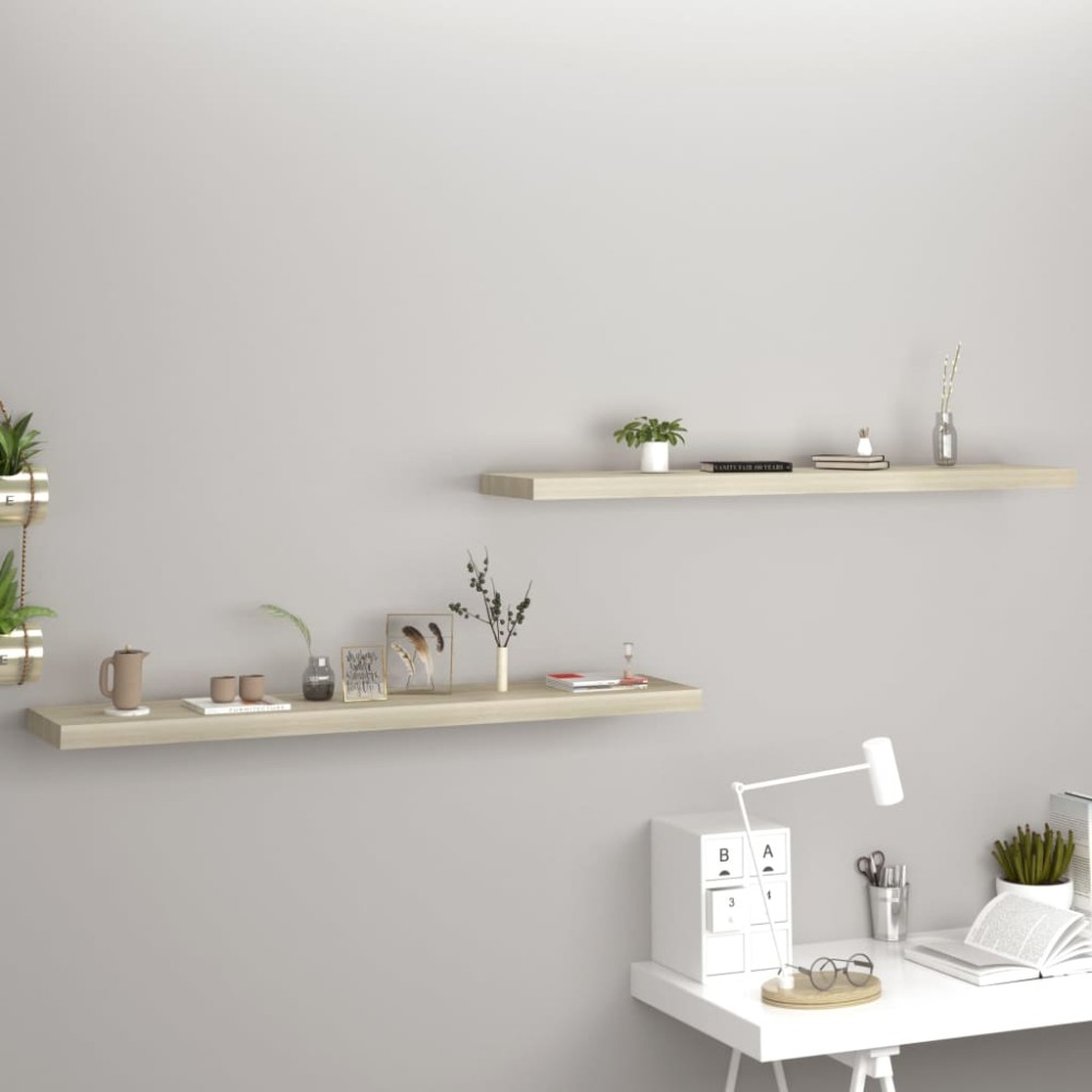 vidaXL Rafturi perete suspendate, 2 buc., stejar, 120x23,5x3,8 cm, MDF