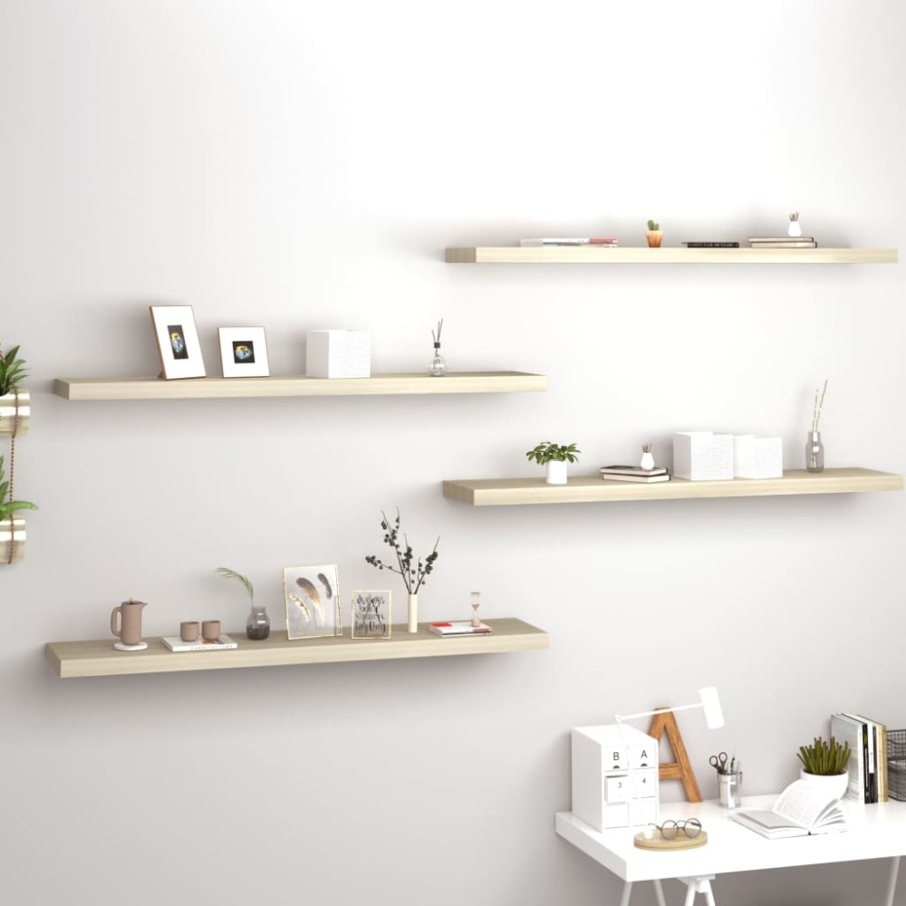 vidaXL Rafturi perete suspendate, 4 buc., stejar, 120x23,5x3,8 cm, MDF