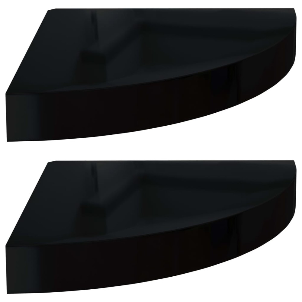 vidaXL Rafturi colț perete, 2 buc., negru extralucios 25x25x3,8 cm MDF