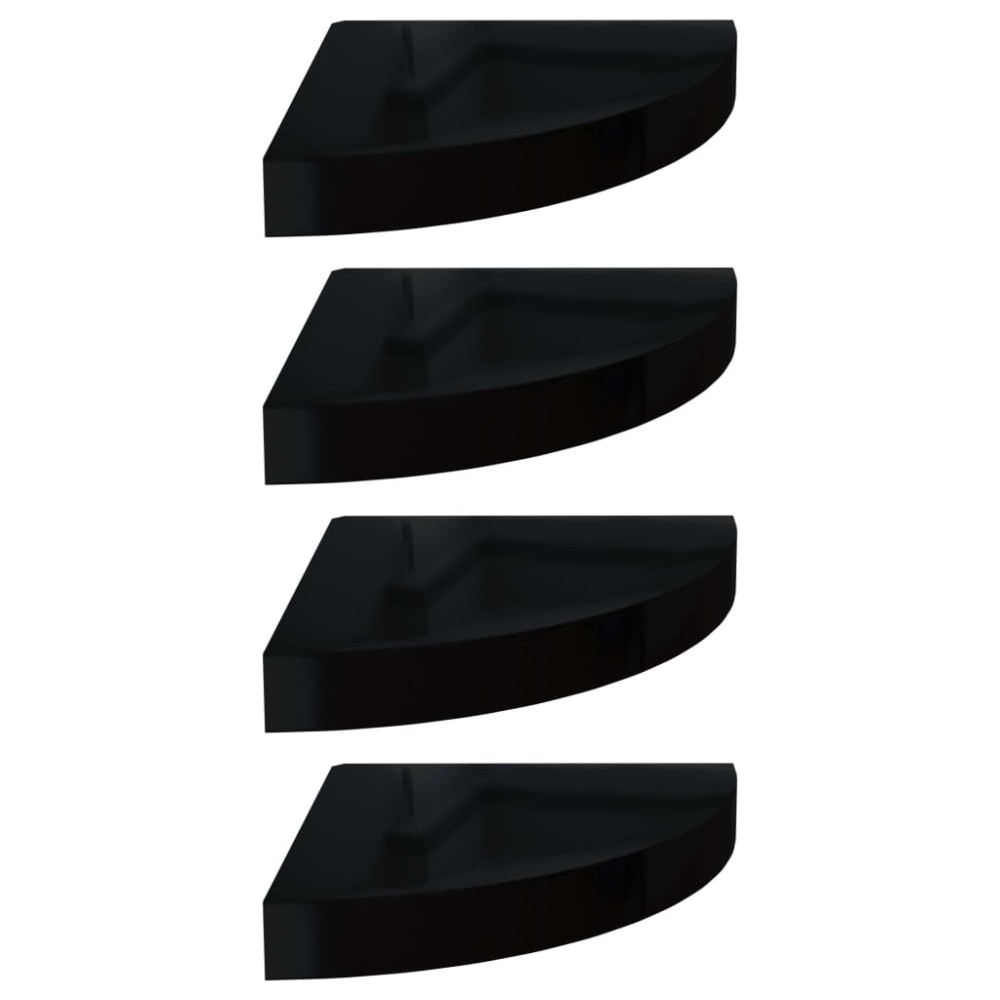 vidaXL Rafturi de colț, 4 buc., negru extralucios, 25x25x3,8 cm, MDF