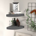 vidaXL Rafturi colț perete, 2 buc., gri extralucios, 25x25x3,8 cm, MDF vidaXL Rafturi colț perete, 2 buc., gri extralucios, 25x25x3,8 cm, MDF