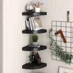 vidaXL Rafturi colțar suspendate, 4 buc., negru, 25x25x3,8 cm, MDF vidaXL Rafturi colțar suspendate, 4 buc., negru, 25x25x3,8 cm, MDF