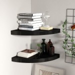 vidaXL Rafturi colț de perete, 2 buc., negru, 35x35x3,8 cm, MDF vidaXL Rafturi colț de perete, 2 buc., negru, 35x35x3,8 cm, MDF