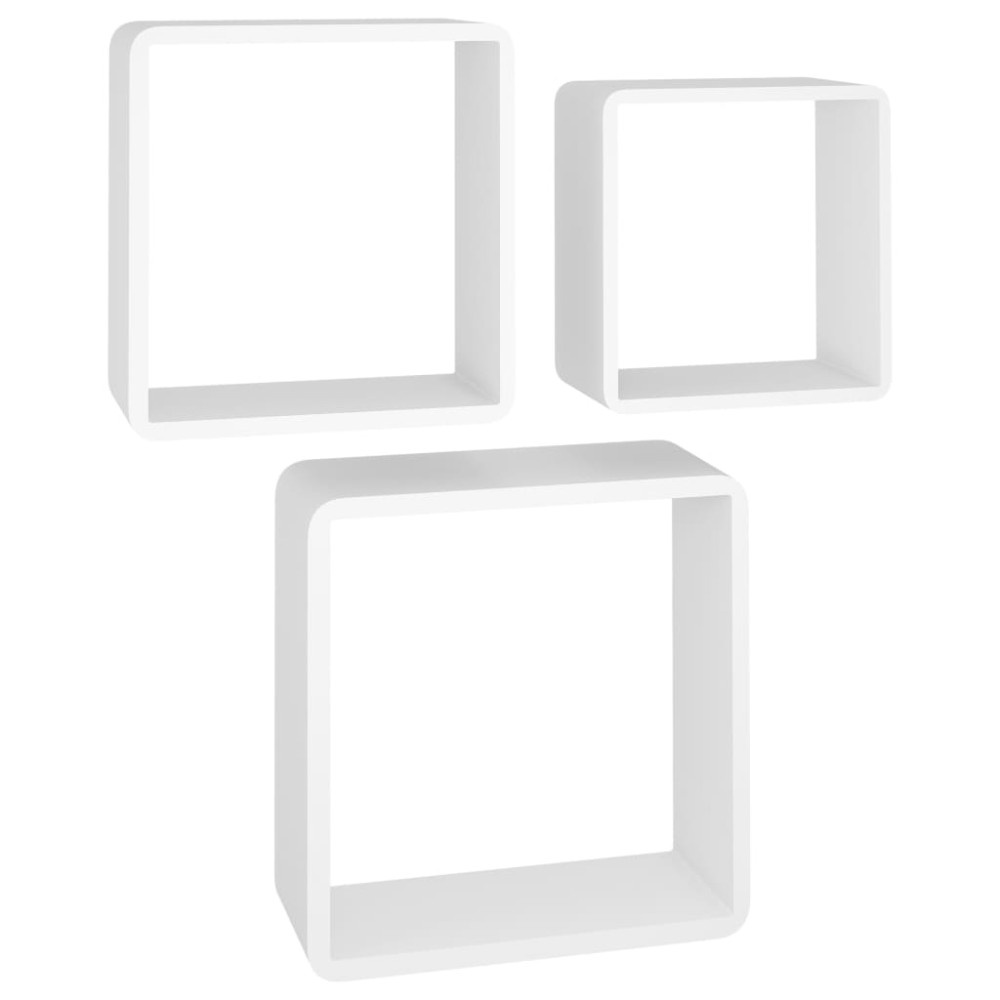vidaXL Rafturi de perete cub, 3 buc., alb, MDF
