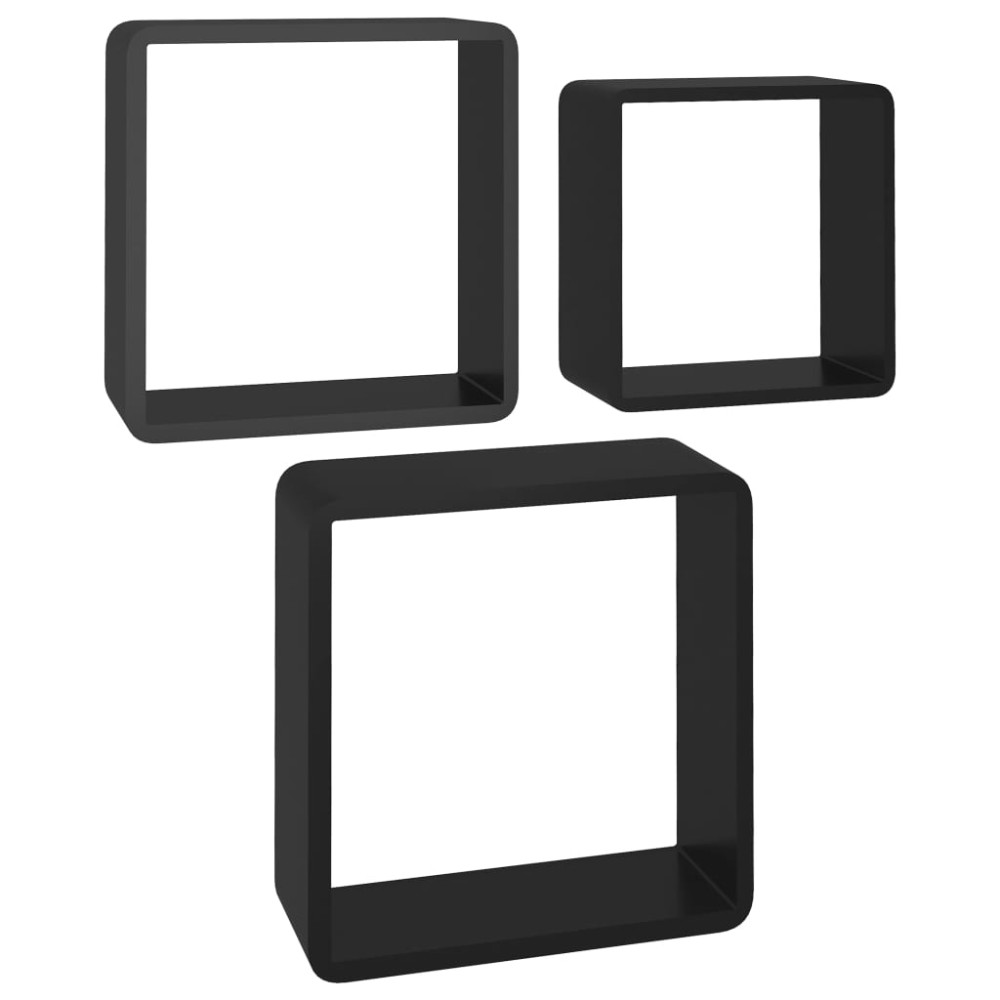 vidaXL Rafturi de perete cub, 3 buc., negru, MDF
